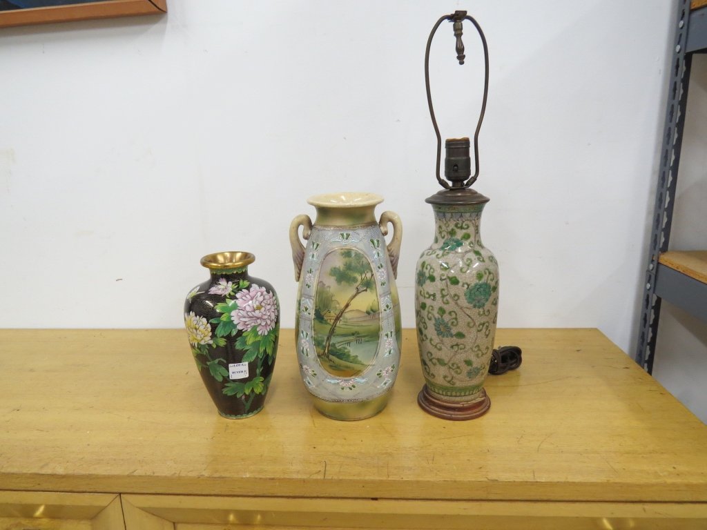 LOT (3) ORIENTAL VASES INCLUDING CLOISONNE VASE (1 of 1)