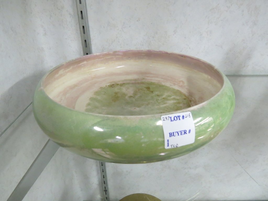 MOORCROFT M62 LUSTER LOW BOWL: MOORCROFT M62 LUSTER LOW BOWL. HEIGHT 2 3/4"; DIAMETER 9 1/4"
