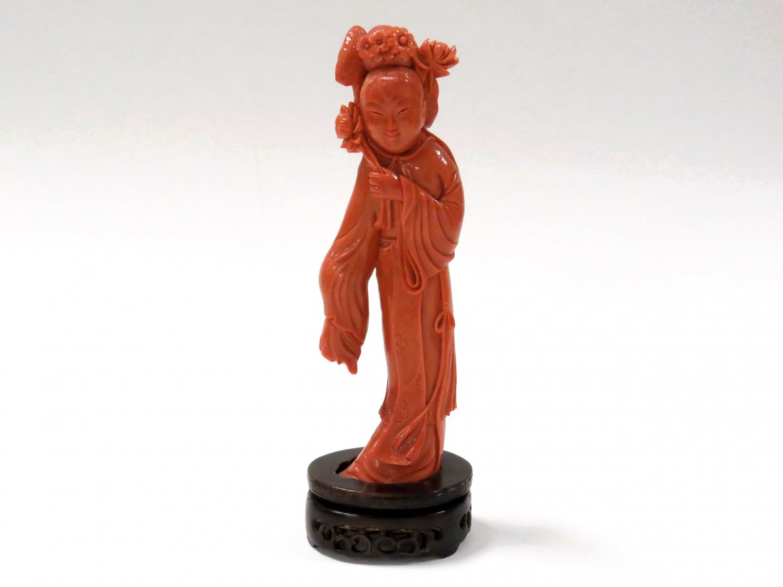 CHINESE CARVED CORAL FIGURE OF A WOMAN (1 of 4)