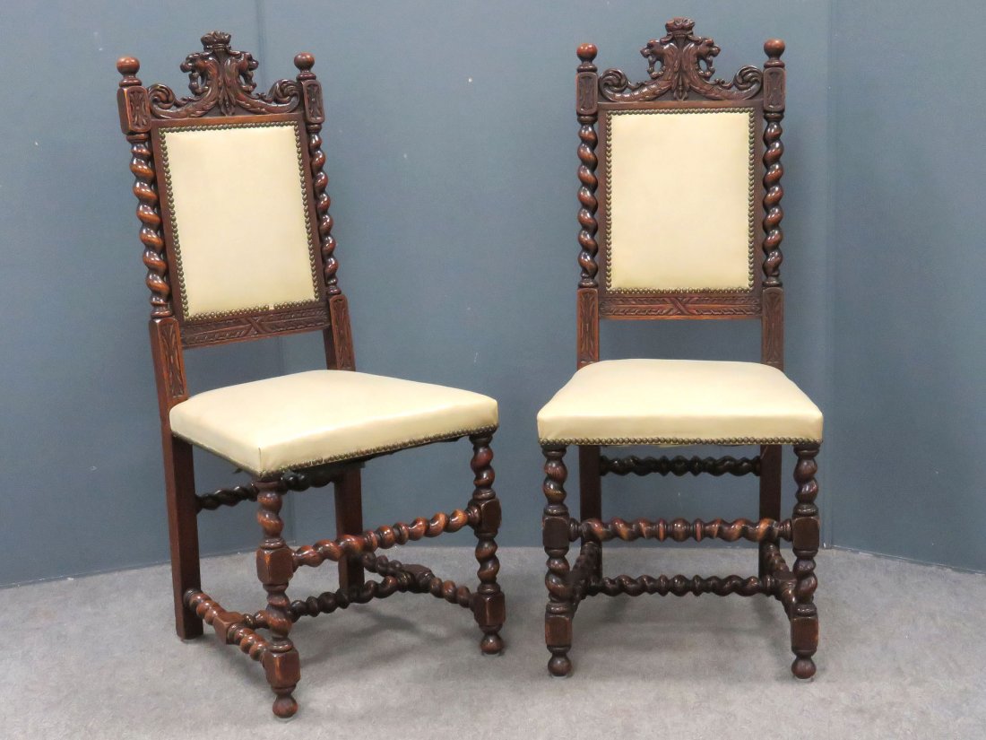 SET (8) CHARLES I STYLE CARVED OAK DINING CHAIRS (1 of 7)
