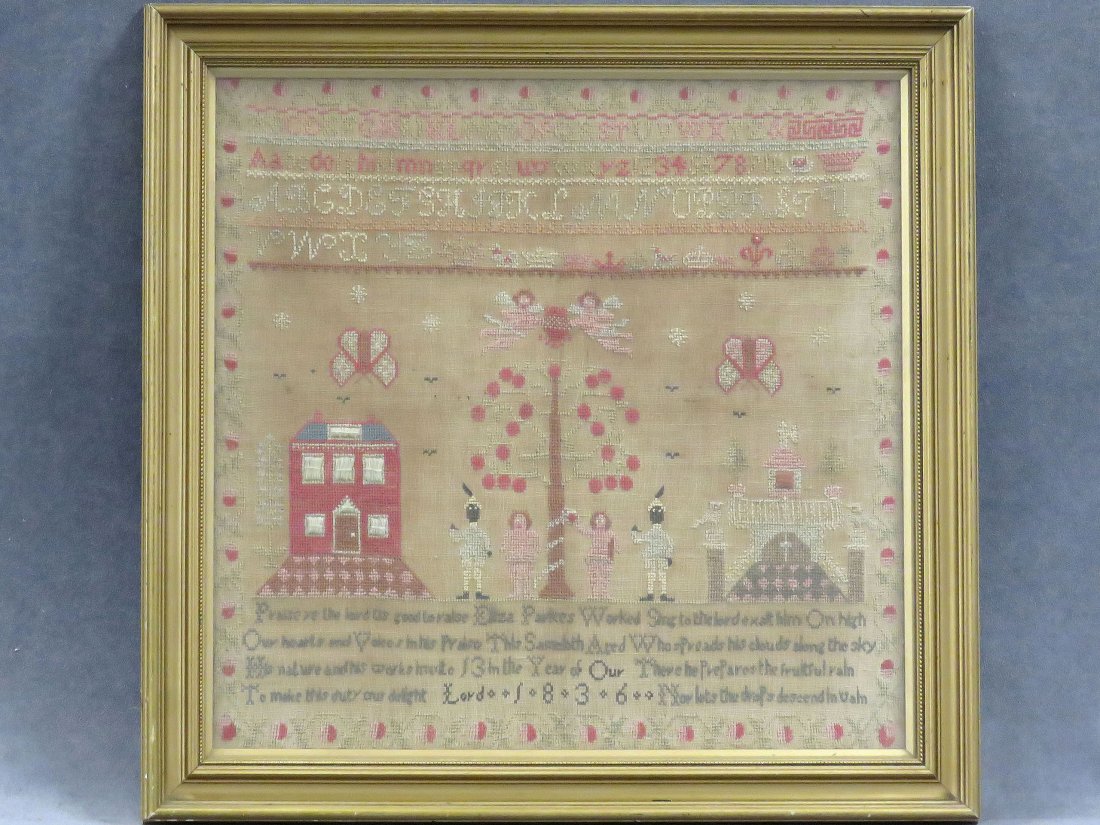 NEEDLEPOINT SAMPLER, SIGNED ELIZA PARKS, AGE 13 (1 of 6)