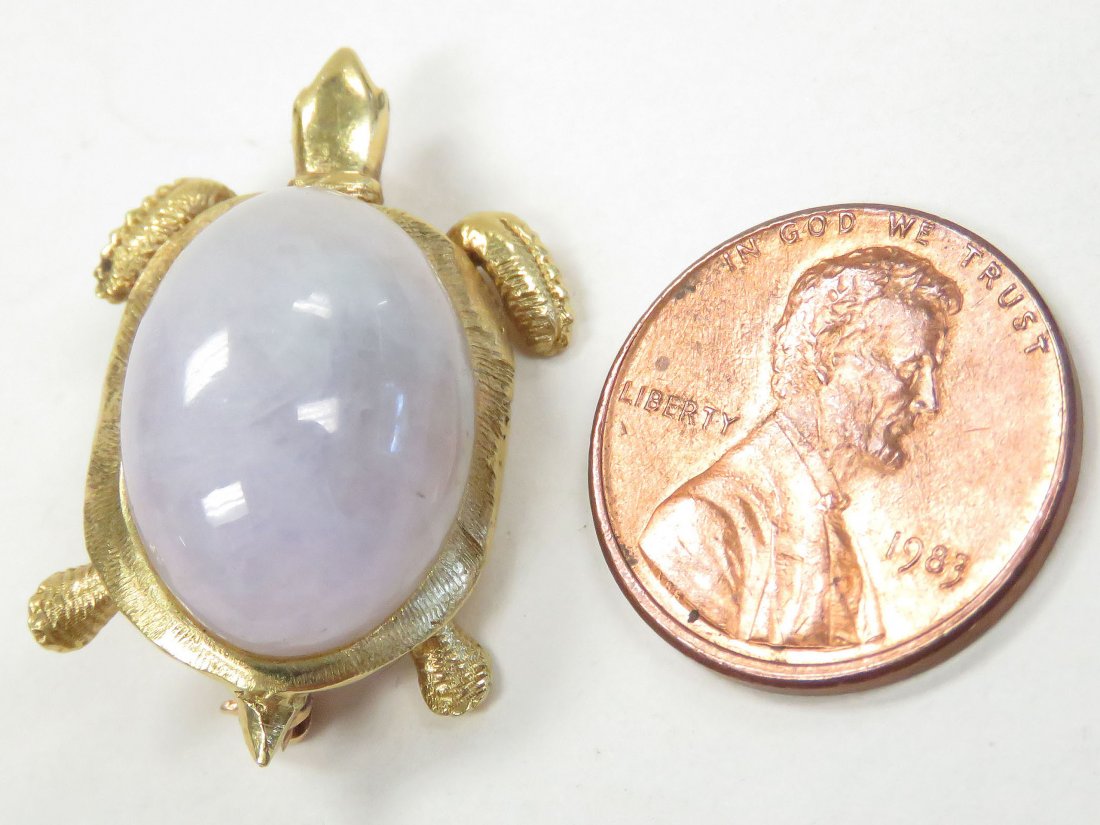 18K YELLOW GOLD LAVENDER TURTLE PIN, SIGNED (1 of 3)