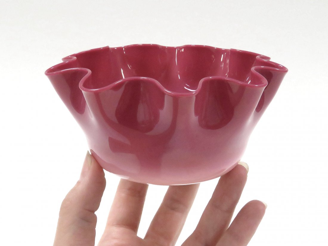 NEW ENGLAND PLATED PEACH BLOW FLUTED BOWL (1 of 5)