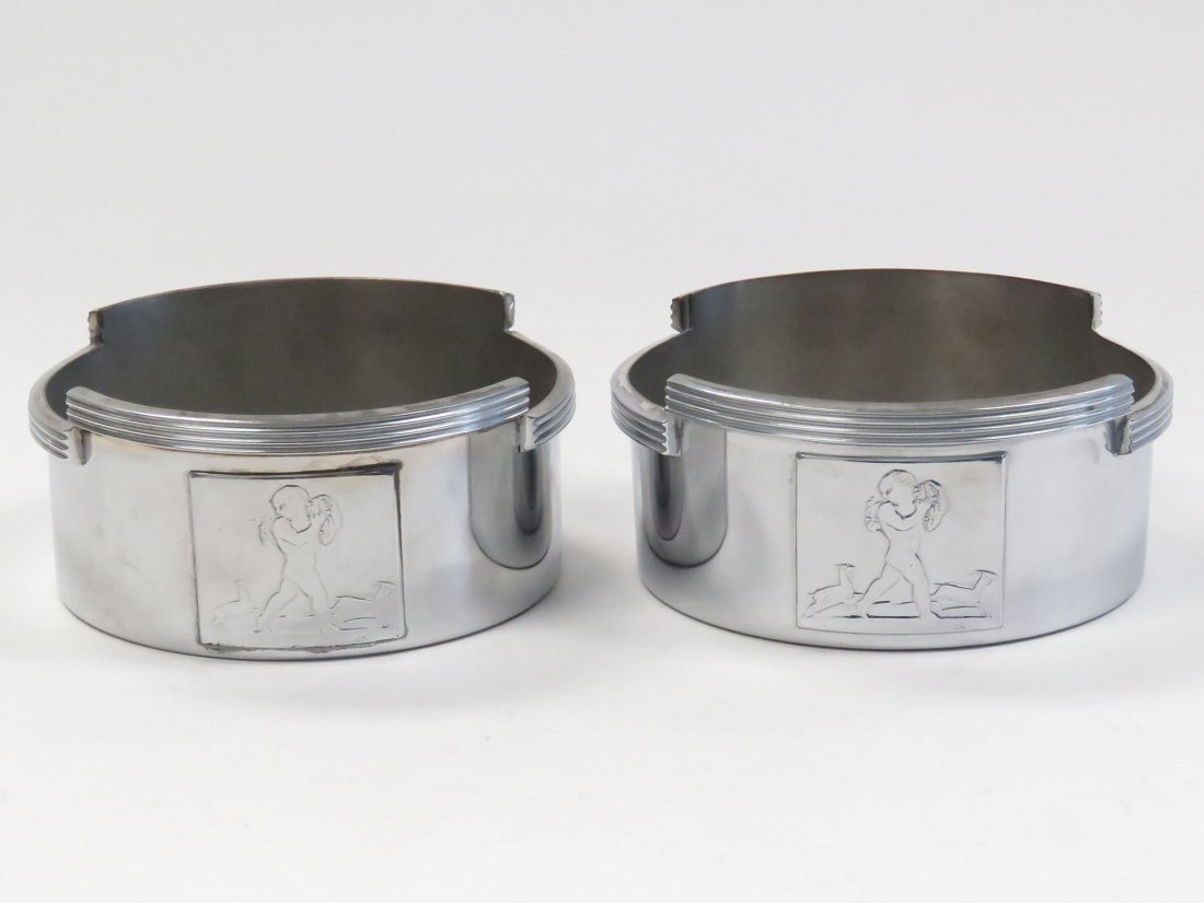 PAIR ROCKWELL KENT CHASE CHROME WINE COASTERS: PAIR ROCKWELL KENT CHASE CHROME WINE COASTERS. HEIGHT 2"; DIAMETER 4 1/2"