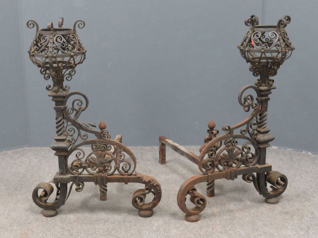 PR RENAISSANCE REVIVAL STYLE WROUGHT IRON ANDIRONS (1 of 3)