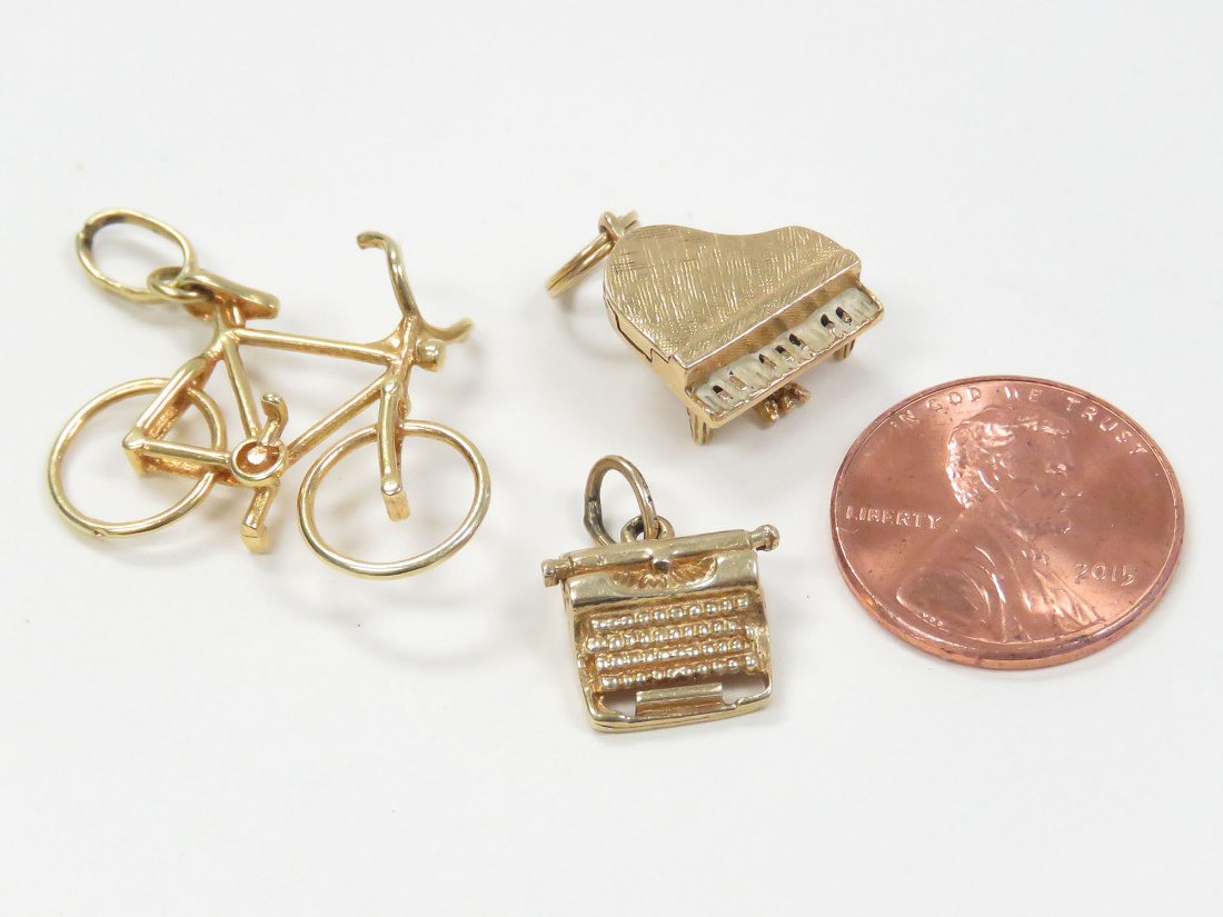 LOT (3) 14K YELLOW GOLD CHARMS INCLUDING BICYCLE (1 of 1)