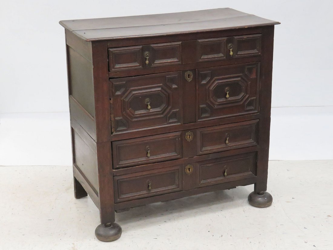 JACOBEAN CARVED OAK CHEST OF DRAWERS (1 of 3)