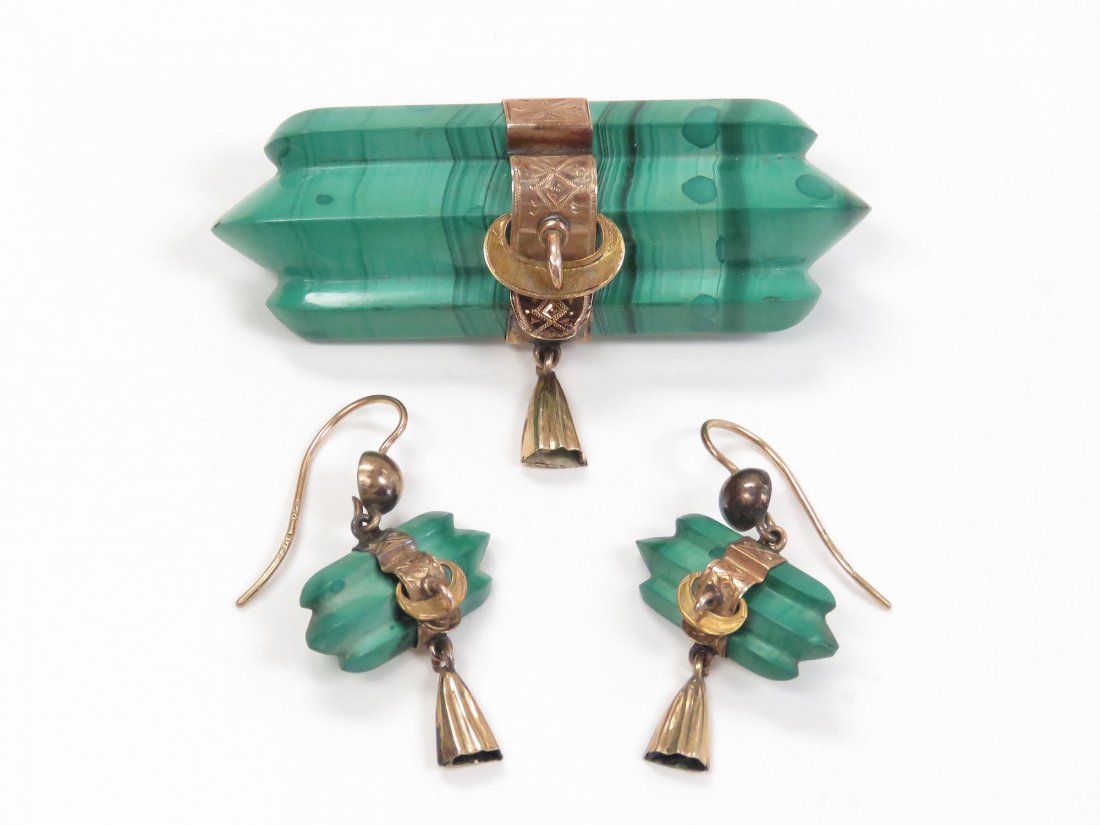 SET VICTORIAN RUSSIAN MALACHITE BROOCH (1 of 6)