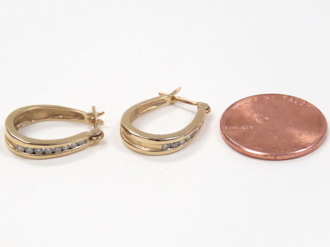 PAIR 14K YELLOW GOLD CHANNEL SET DIAMOND EARRINGS (1 of 2)