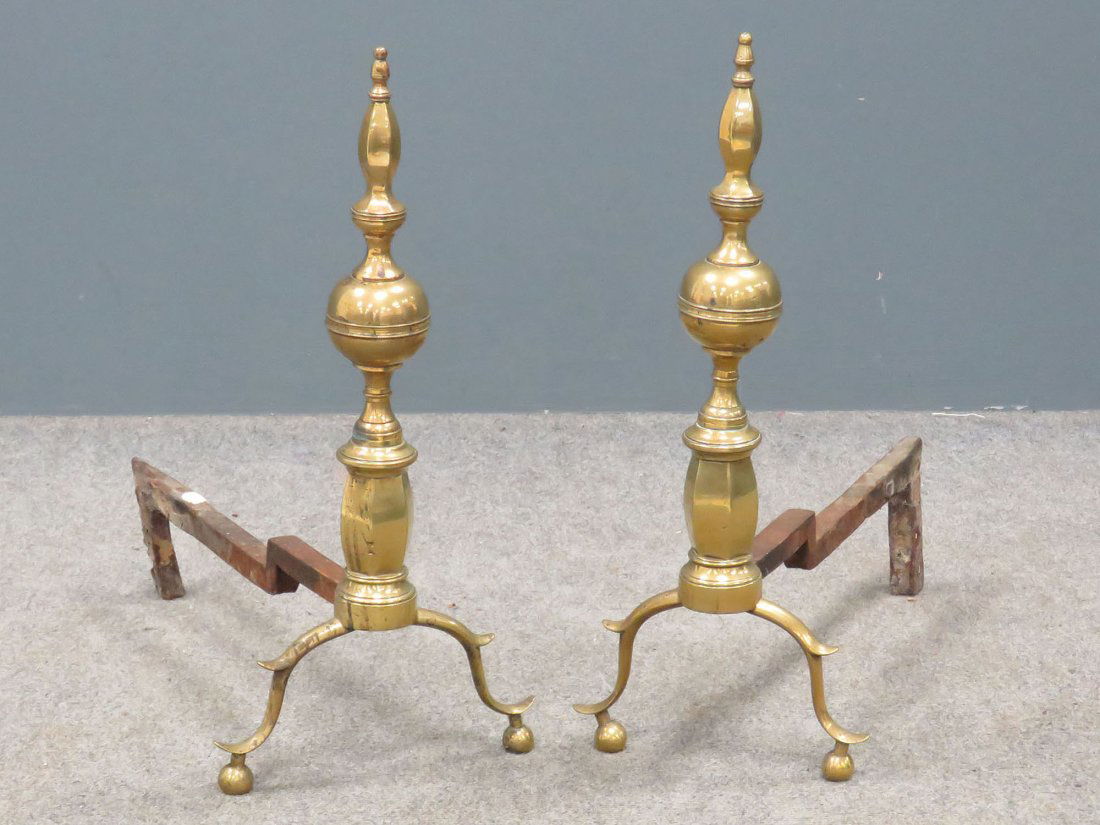 PAIR FEDERAL BRASS STEEPLE-TOP ANDIRONS (1 of 2)