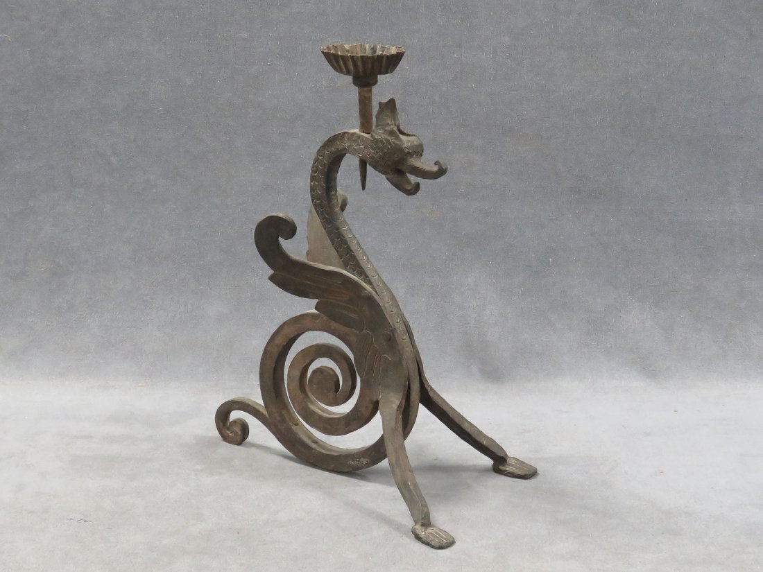 RENAISSANCE STYLE WROUGHT IRON GRIFFON CANDLE HOLD (1 of 3)