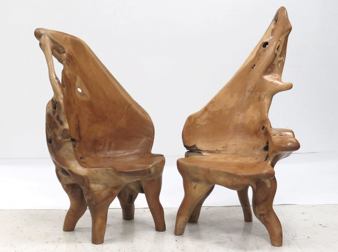 PAIR RECLAIMED TEAK ROOT WOOD CHAIRS ( (1 of 2)
