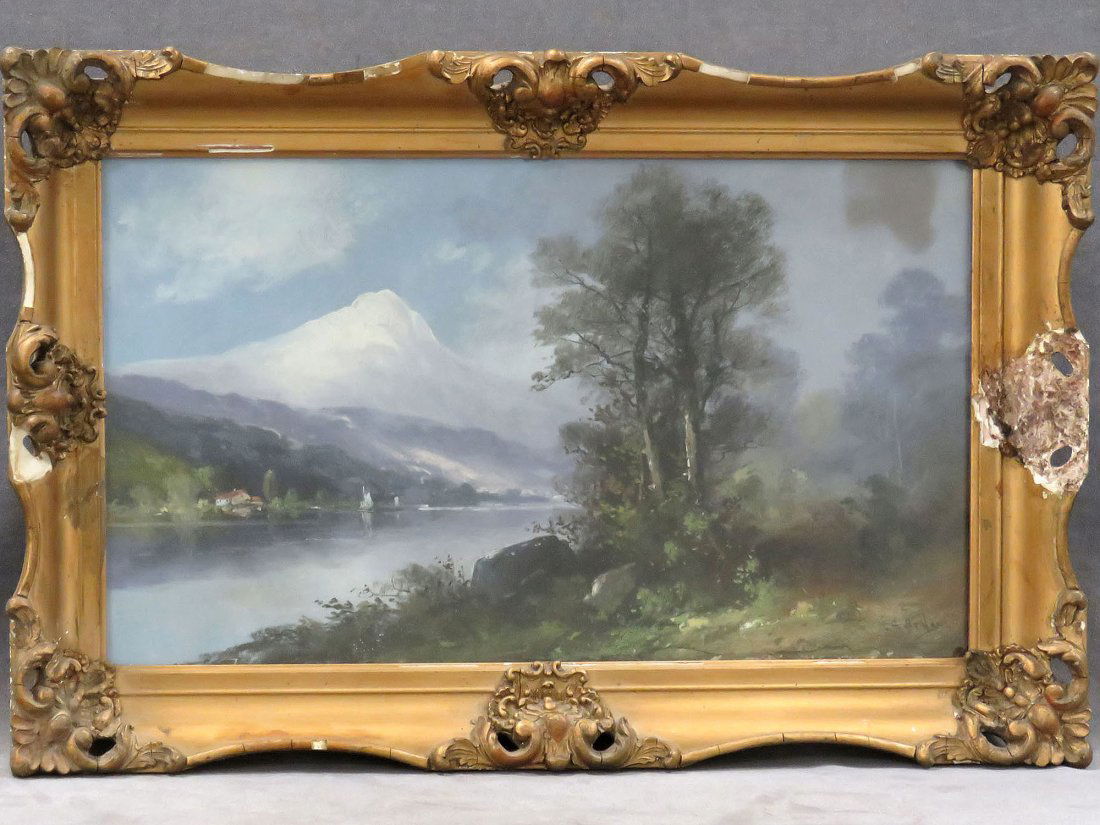 CLARENCE E. BRALEY (BOSTON 1854-1927), PASTEL: CLARENCE E. BRALEY (BOSTON 1854-1927), PASTEL, RIVER VALLEY LANDSCAPE, SIGNED. SIGHT 13 1/2 X 23 1/2"; FRAMED AND GLAZED-19 X 29"