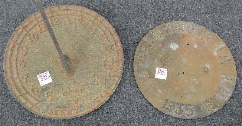 LOT (2) VINTAGE BRONZE AND CAST IRON SUNDIALS: LOT (2) VINTAGE BRONZE AND CAST IRON SUNDIALS
