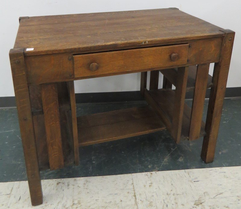 MISSION OAK SINGLE DRAWER DESK WITH BOOK SHELF END (1 of 3)