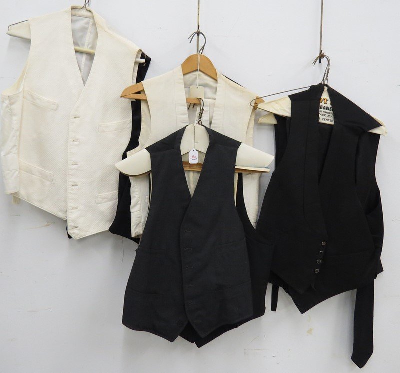 LOT (9) VINTAGE TUXEDO VESTS AND ACCESSORIES: LOT (9) VINTAGE TUXEDO VESTS AND ACCESSORIES