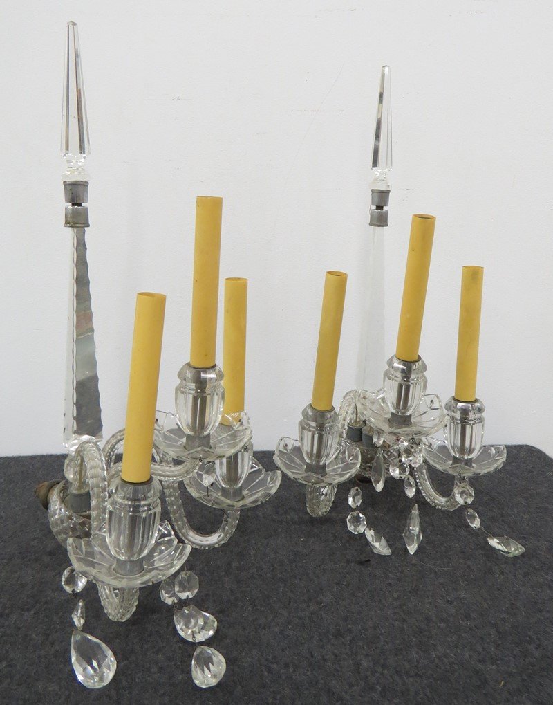 PAIR FRENCH STYLE CRYSTAL DOUBLE-ARM WALL SCONCES (1 of 1)