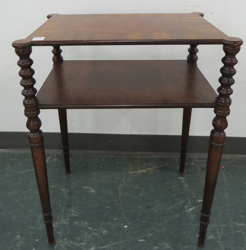 SHERATON CARVED AND INLAID MAHOGANY TABLE: SHERATON CARVED AND INLAID MAHOGANY TABLE. HEIGHT 25 1/2"; WIDTH 20"