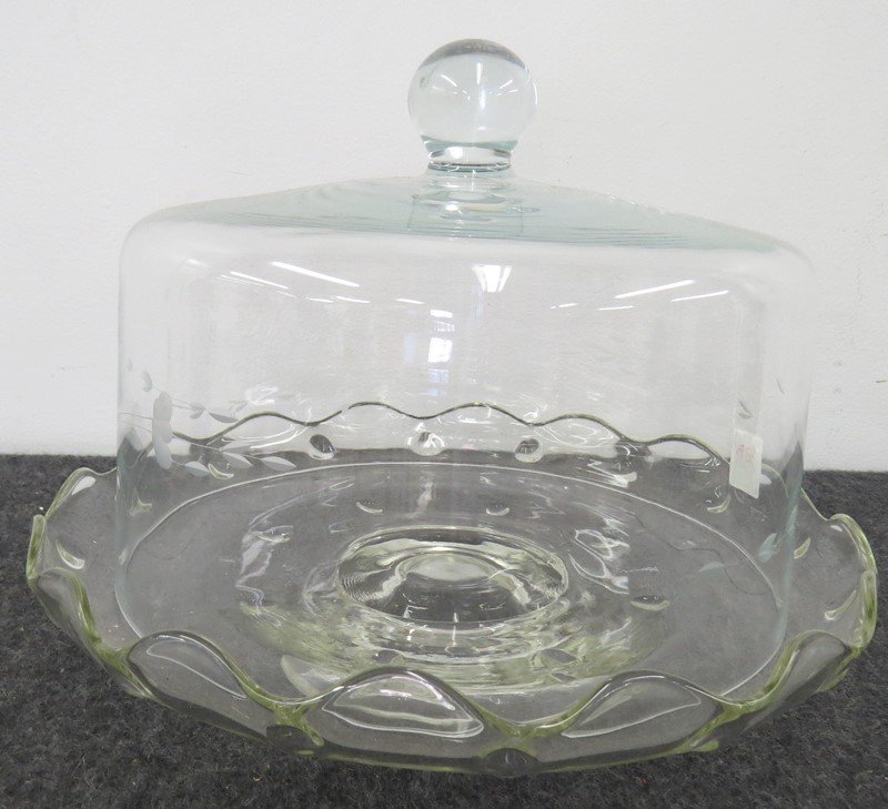 VINTAGE COVERED ETCHED GLASS CAKE PLATE (1 of 1)