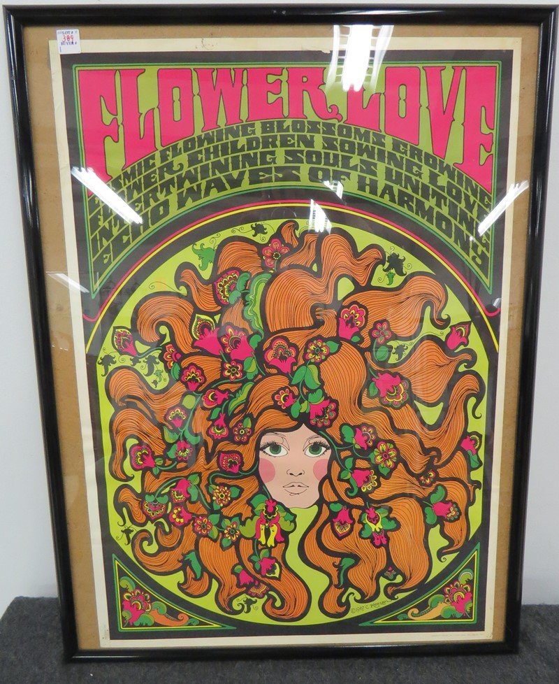 VINTAGE "FLOWER LOVE" LITHOGRAPHIC POSTER  (1 of 1)