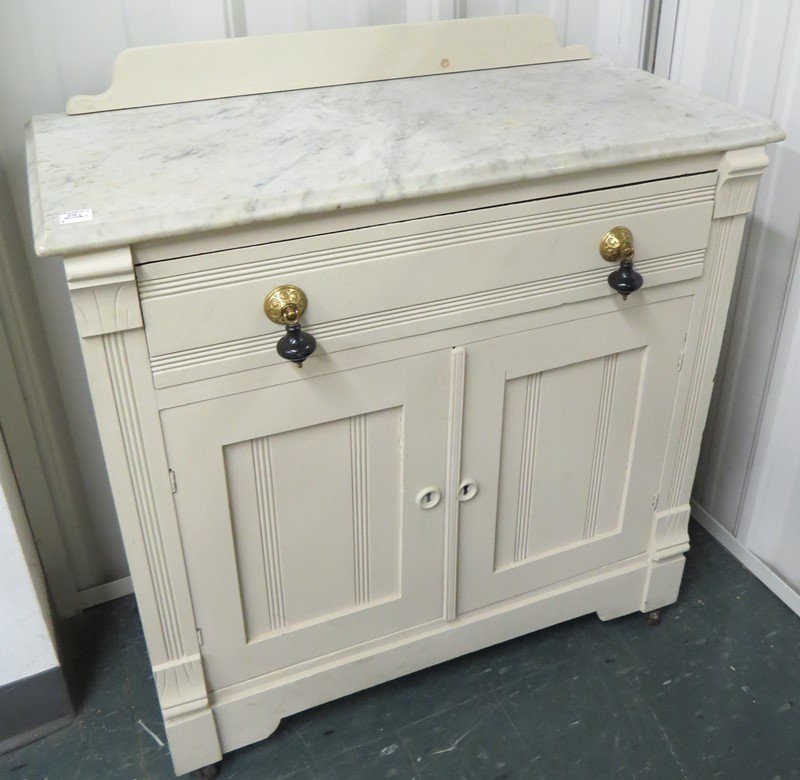 VICTORIAN PAINTED WALNUT MARBLE-TOP WASH STAND (1 of 1)