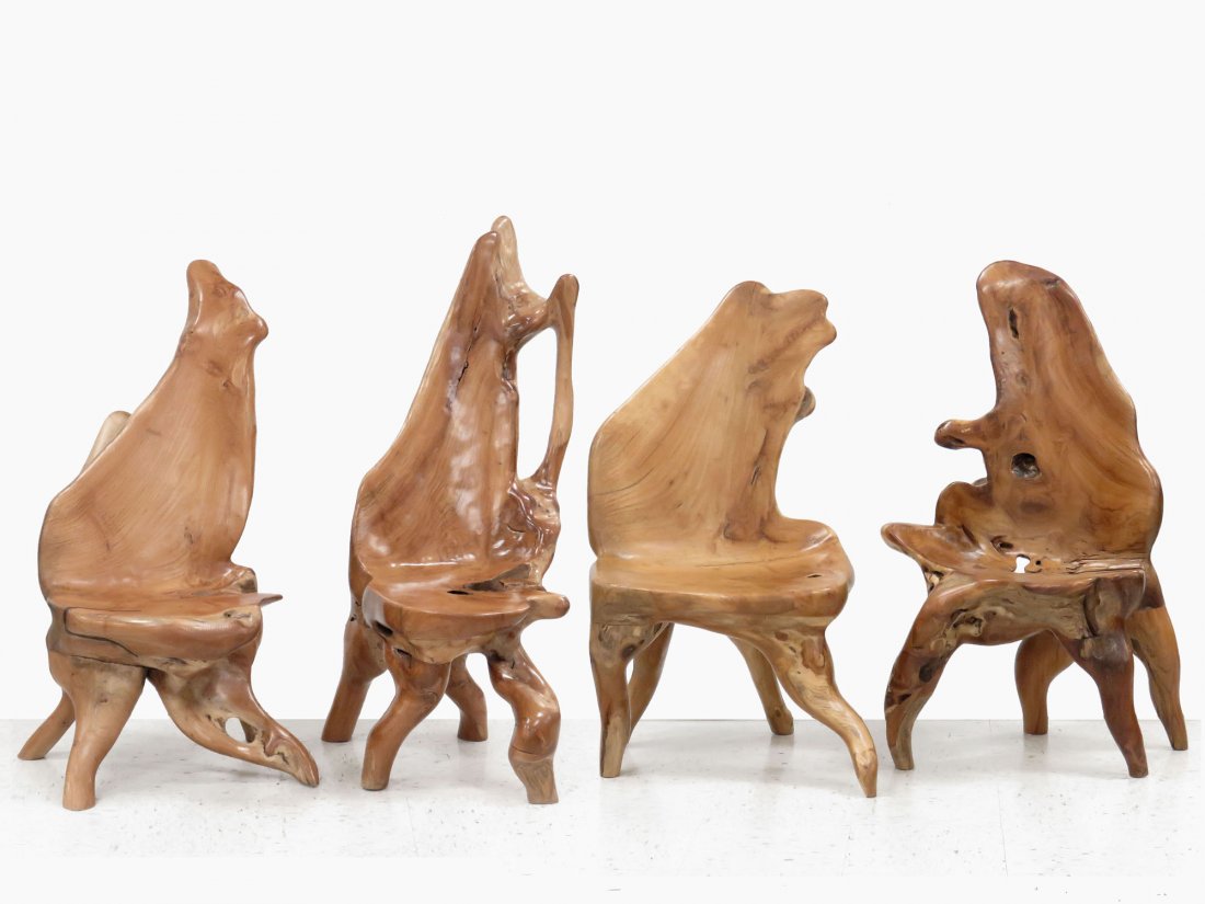 SET (4) RECLAIMED TEAK ROOT WOOD CHAIRS (1 of 1)