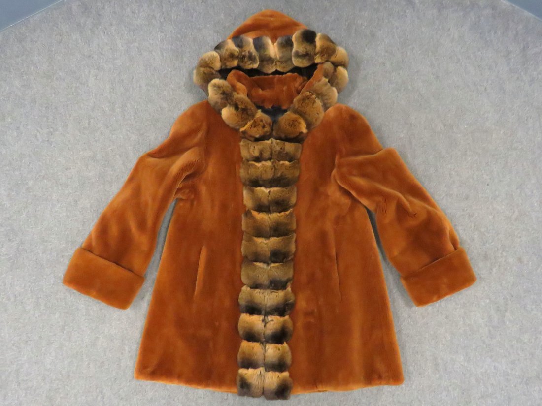 FULL SKIN SHEARED BEAVER/CHINCHILLA HOODED COAT (1 of 3)