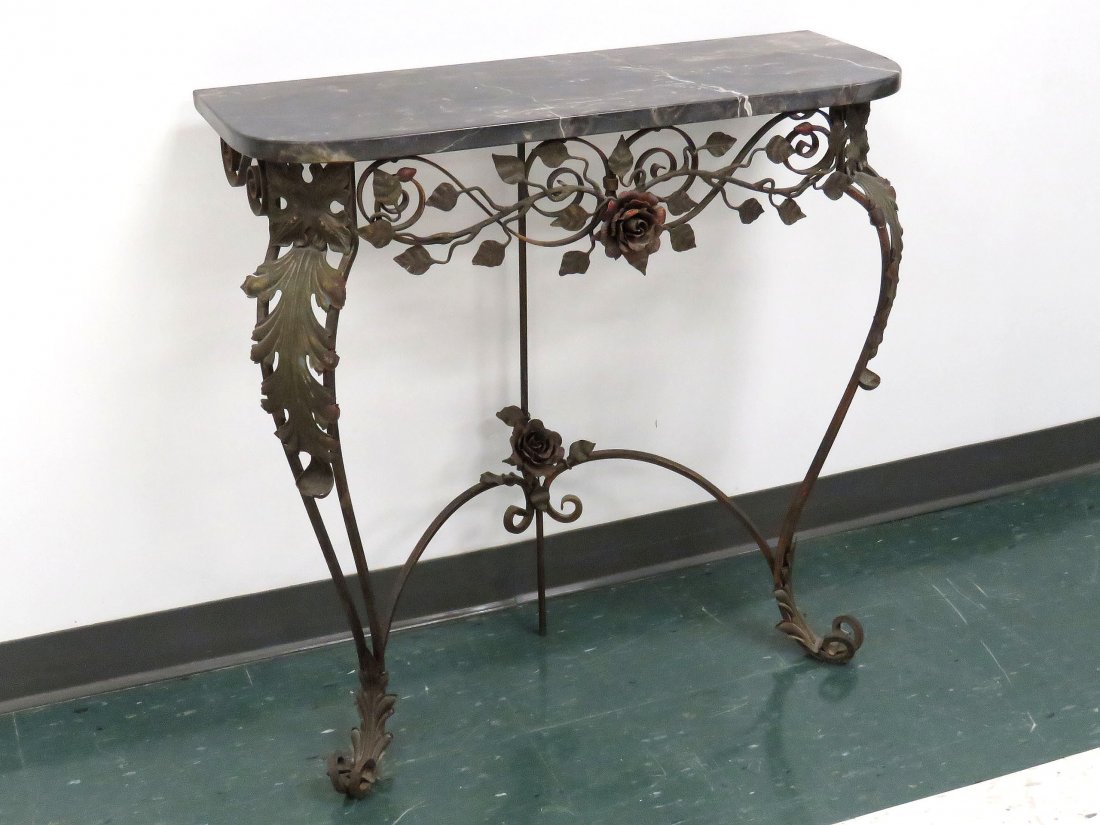 FRENCH WROUGHT IRON MARBLE TOP CONSOLE TABLE (1 of 3)