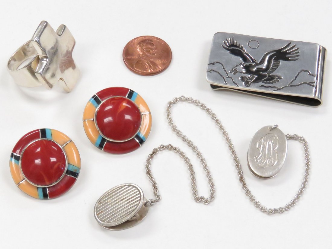 LOT (4) SILVER INCLUDING PAIR NATIVE AMERICAN (1 of 2)