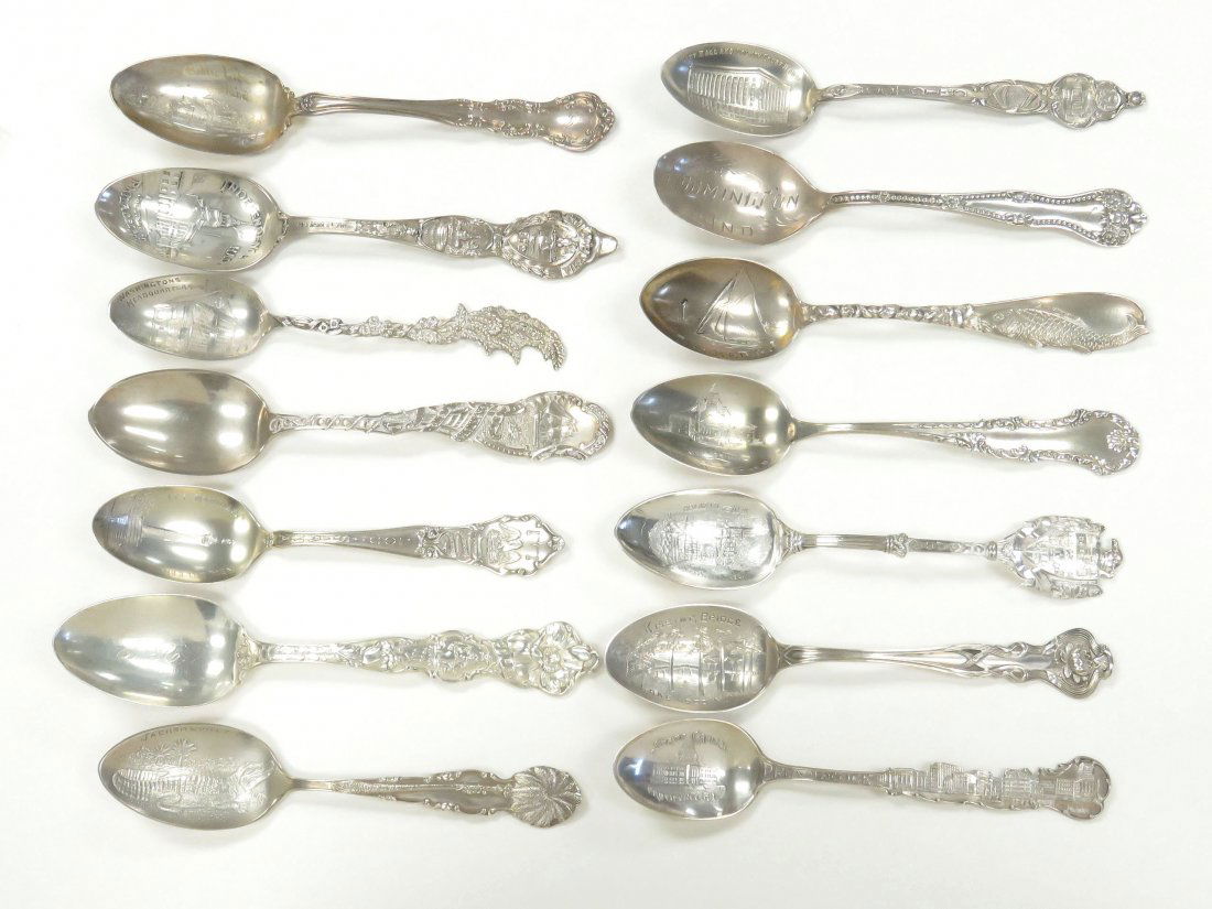 LOT (14) STERLING SOUVENIR SPOONS (1 of 3)