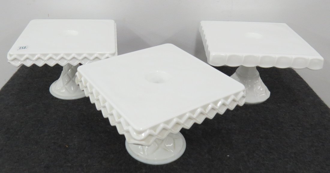 LOT (3) PEDESTAL MILK GLASS CAKE STANDS (1 of 6)