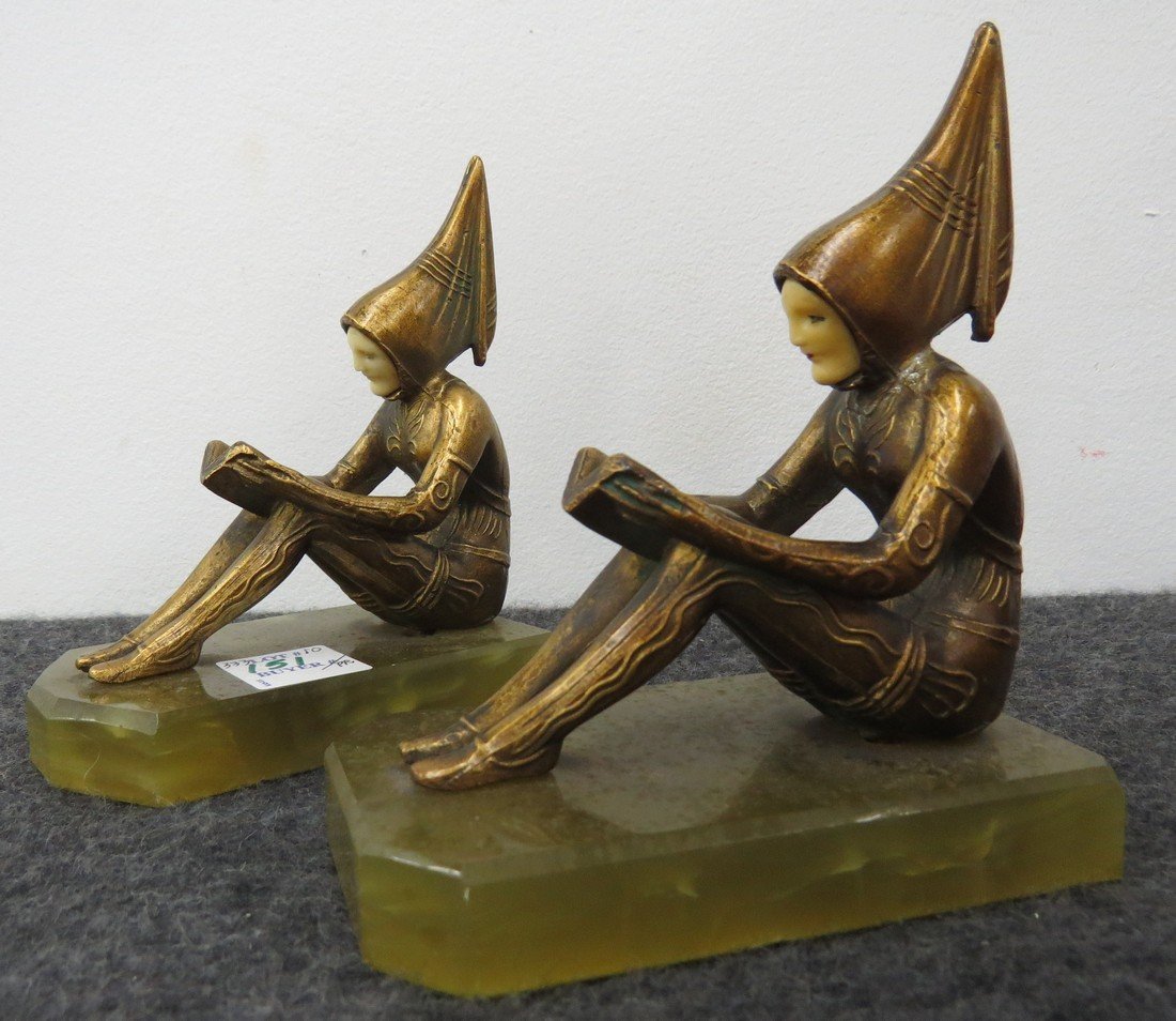 PAIR ART DECO GILT METAL FIGURAL BOOKENDS (1 of 4)