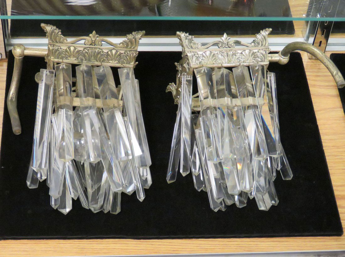 PAIR SILVERED BRASS GAS LIGHT WALL SCONCES: PAIR SILVERED BRASS GAS LIGHT WALL SCONCES (ELECTRIFIED). HEIGHT 8"; WIDTH 5"