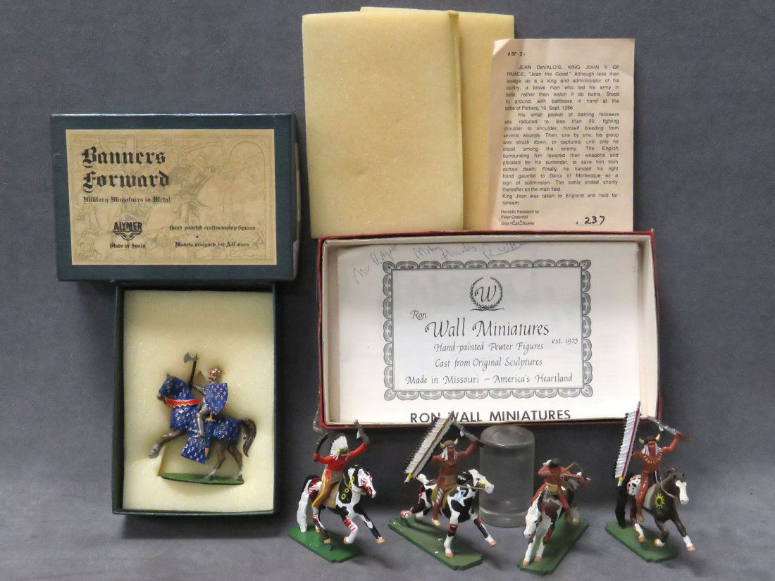 LOT INCLUDING (4) WALL MINIATURES-AMERICAN INDIANS: LOT INCLUDING (4) WALL MINIATURES-AMERICAN INDIANS ON HORSEBACK; ALYMER KING JEAN DEVALOS-KING OF FRANCE (NIB)