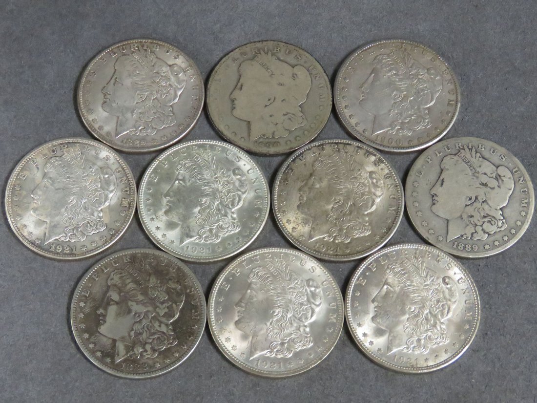 LOT (10) ASSORTED MORGAN SILVER DOLLAR COINS: LOT (10) ASSORTED MORGAN SILVER DOLLAR COINS