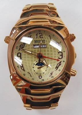 NICOLET STAINLESS, 35-JEWEL AUTOMATIC WATCH: NICOLET STAINLESS, 35-JEWEL AUTOMATIC MOON PHASE CALENDAR WRISTWATCH WITH BRACELET BAND