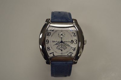 INVICTA STAINLESS, (2176) 22-JEWEL WATCH: INVICTA STAINLESS, (2176) 22-JEWEL OBJET D'ART AUTOMATIC WRISTWATCH WITH CROTON OSTRICH DEPLOYANT BAND