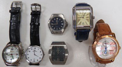 LOT (6) ASSORTED STAINLESS QUARTZ WRISTWATCHES: LOT (6) ASSORTED STAINLESS QUARTZ WRISTWATCHES INCLUDING CROTON, LUCIEN PICARD, JACQUES LEMANS, EAGLE AND EDOX