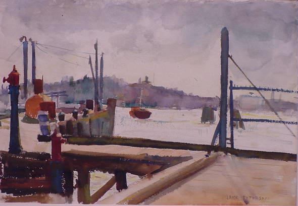 WATERCOLOR, HARBOR VIEW, SIGNED JANE PETERSON: WATERCOLOR, HARBOR VIEW, SIGNED JANE PETERSON (AMERICAN 1876-1965). 14 X 20"