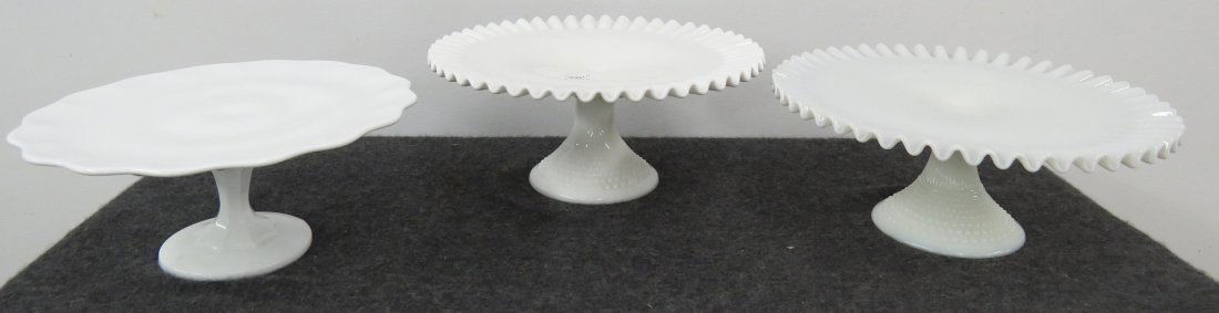 LOT (3) PEDESTAL MILK GLASS CAKE STANDS (1 of 3)