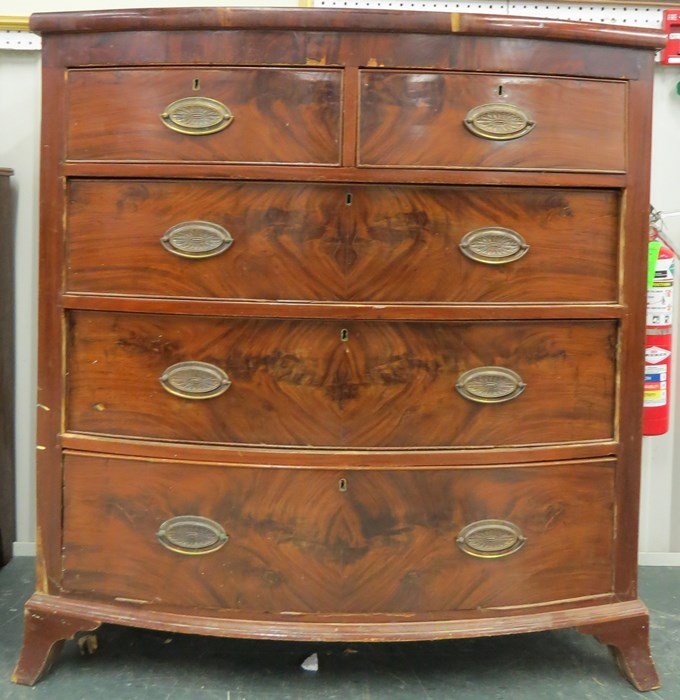 REGENCY INLAID MAHOGANY BOW-FRONT CHEST OF DRAWERS (1 of 3)