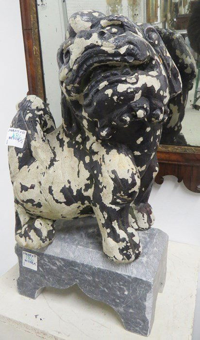 CAST STONE CHINESE TEMPLE GUARDIAN WITH BASE (1 of 2)