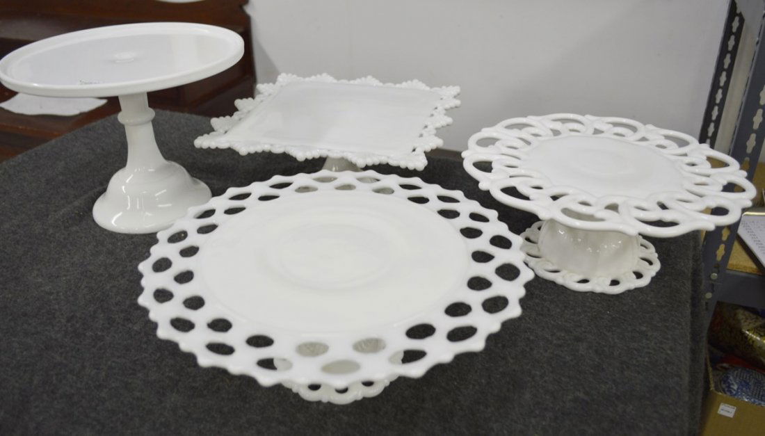 LOT (4) PEDESTAL MILK GLASS CAKE (1 of 5)