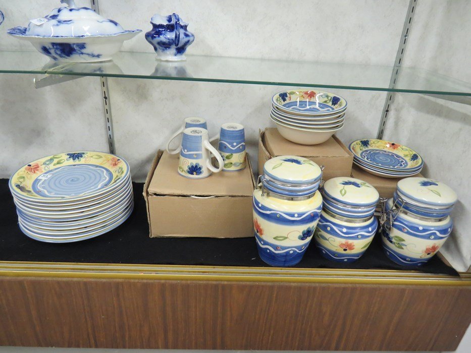 SERVICE FOR (8+) GIBSON DECORATED STONEWARE DINNER: SERVICE FOR (8+) GIBSON DECORATED STONEWARE DINNER SERVICE WITH EXTRAS
