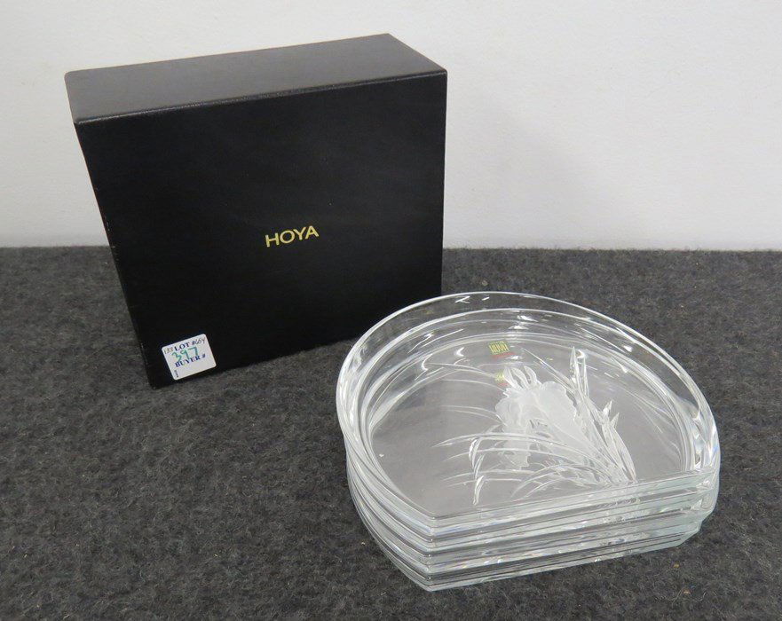 SET (4) HOYA CRYSTAL DISHES WITH ETCHED IRIS (NIB) (1 of 2)