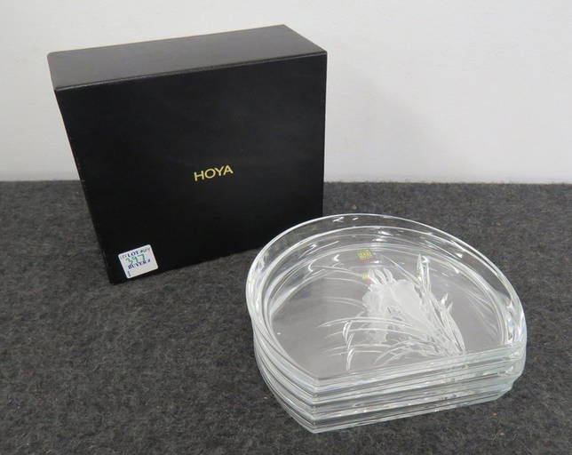 Set (4) Hoya Crystal Dishes With Etched Iris (nib)
