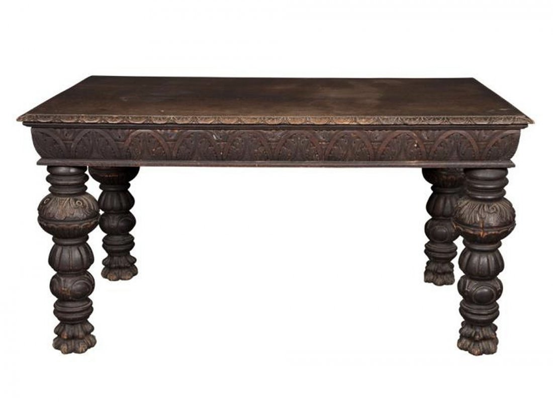 BAROQUE STYLE CARVED OAK LIBRARY DESK (1 of 1)