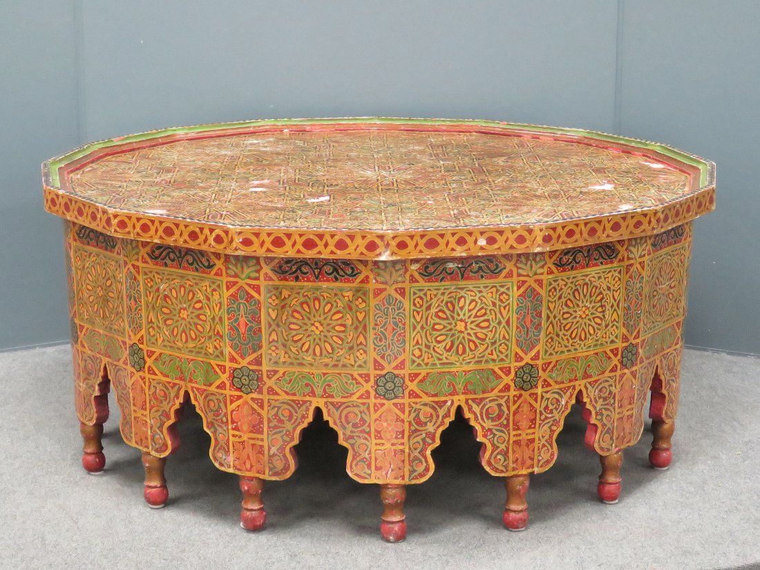 VINTAGE CARVED AND PAINTED MOROCCAN LOW TABLE