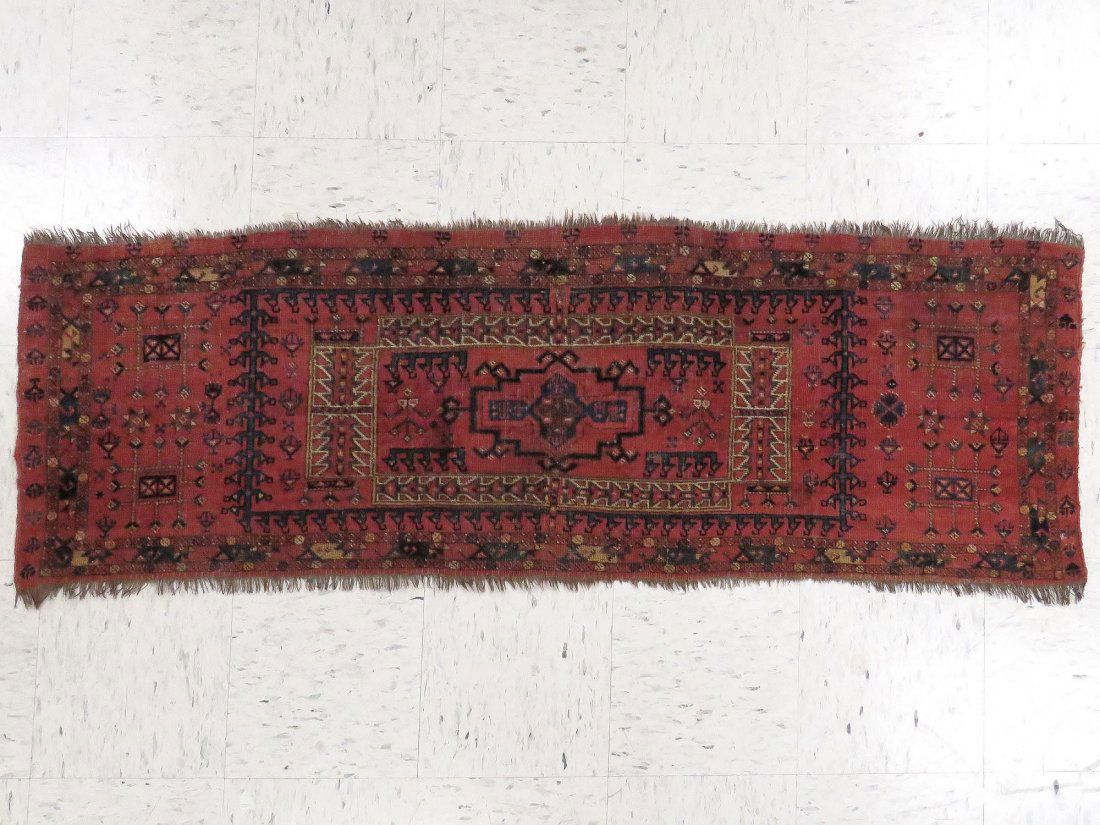 ANTIQUE TURKOMEN RUG. 19 1/2 X 68" (1 of 5)
