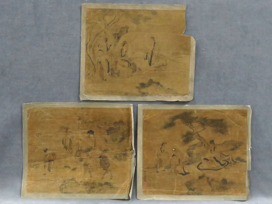 LOT (3) EARLY CHINESE DRAWINGS MOUNTED ON PAPER (1 of 4)